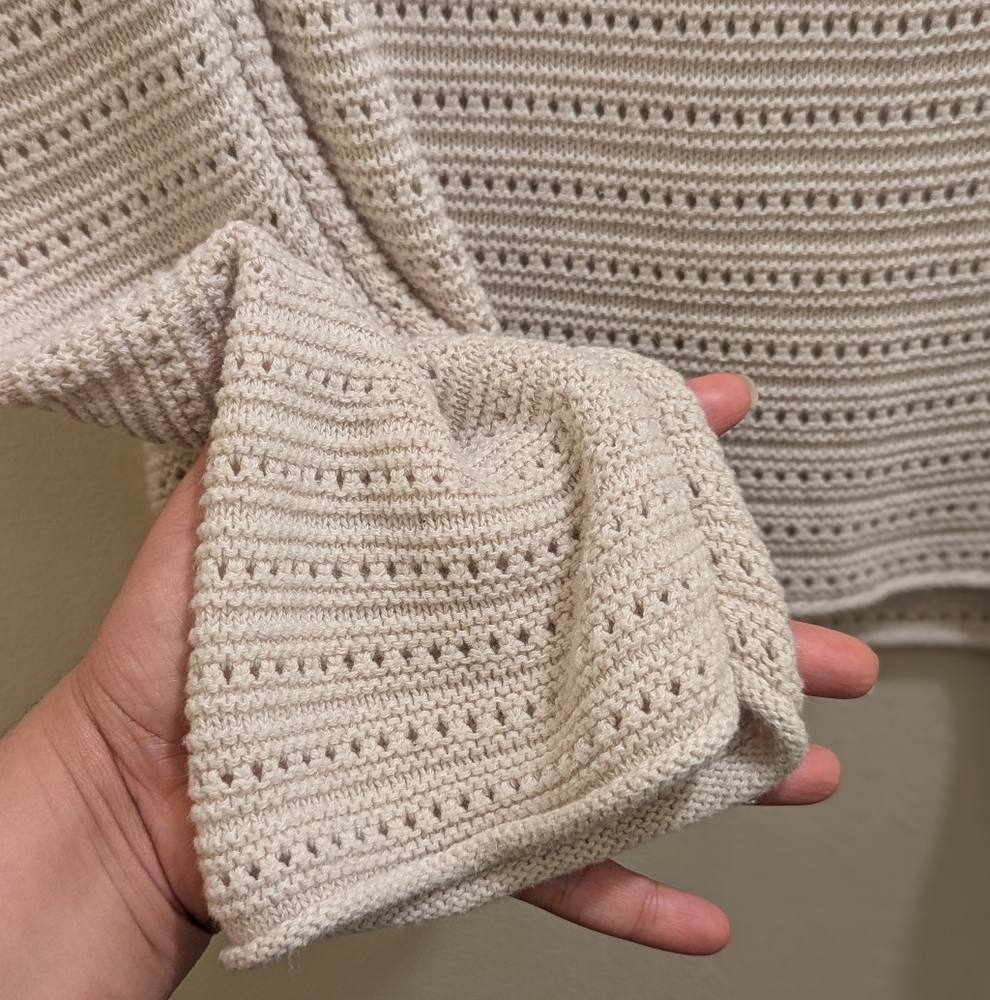GAP Crochet Yoke Pattern Oatmeal Heather Cotton Knit Long Sleeve Sweater Top- L - Picture 7 of 11